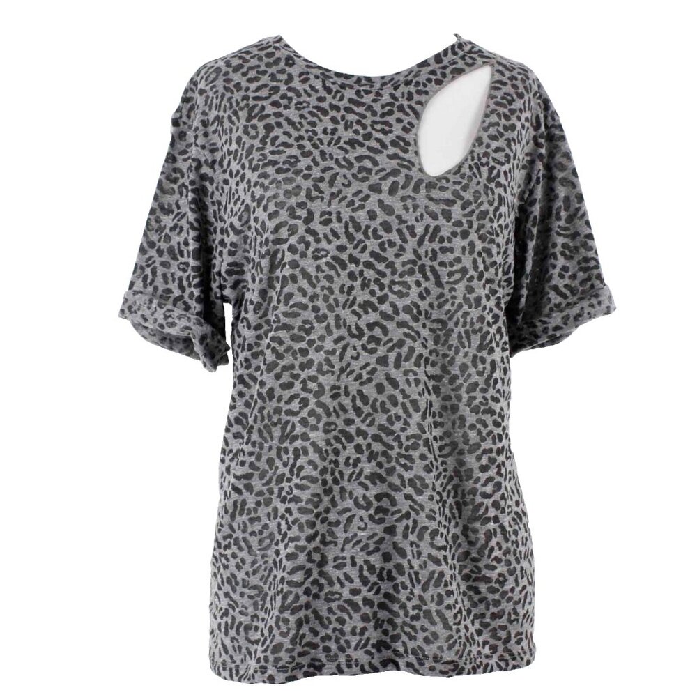 LNA Sz XL Gray Black Animal Print Polyester Cotton Rayon Trend Top